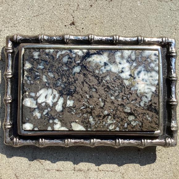 Vintage Bright Pyrite Artisan Stone On Outlined Rectangular Metal Belt Buckle - Picture 12 of 13